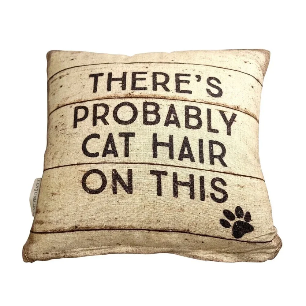 I Sleep With Cats Rustic Print Throw Pillow 12 X 12 in Cotton Linen Blend Gift